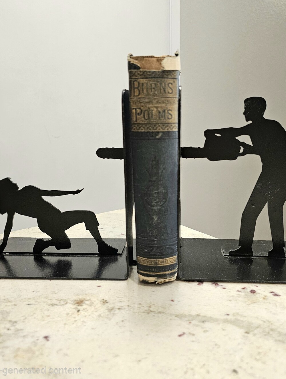 Halloween Horror Metal Bookends – Chainsaw Slasher Haunted Spooky Bookshelf Déco